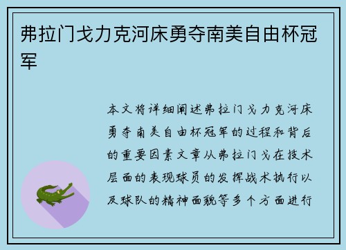 弗拉门戈力克河床勇夺南美自由杯冠军